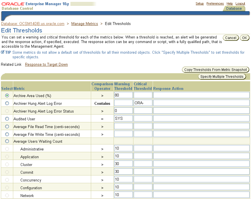 This is an image of the Edit Thresholds page.