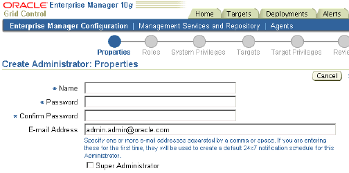 Create Administrator wizard