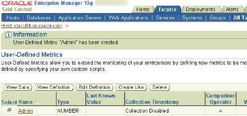 User-Defined Metrics page