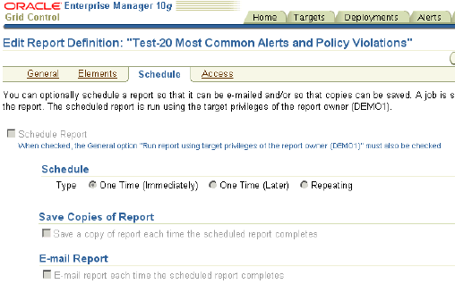 Edit Report Definition Schedule page
