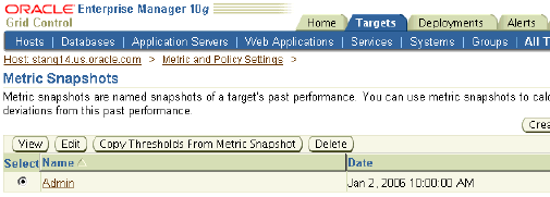 Metric Snapshots page