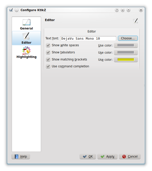 QtikZ Configuration Window Showing The Editor Options